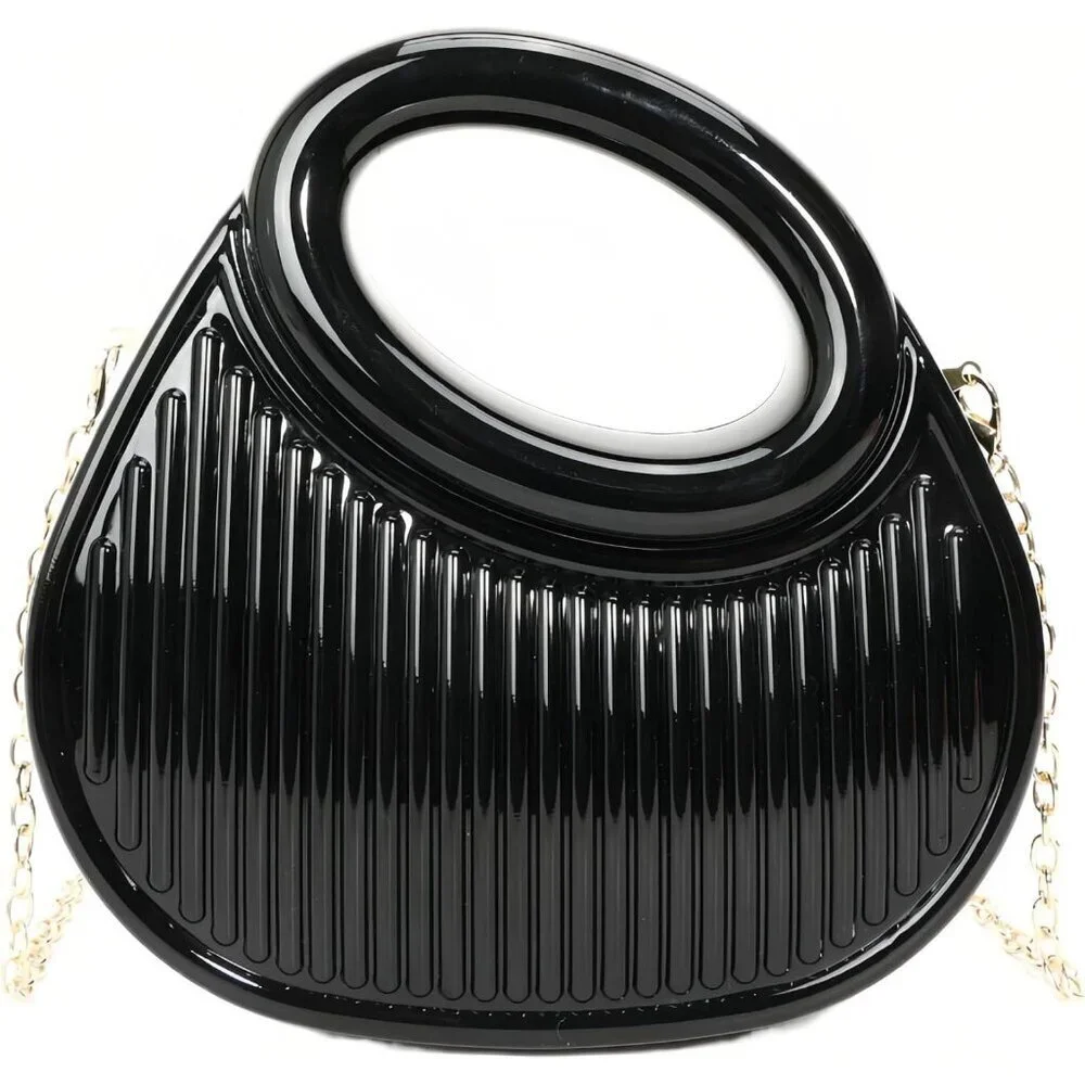 Women's Black Buckle Small Cute Trendy Evening Party Cocktail Crossbody Clutch
